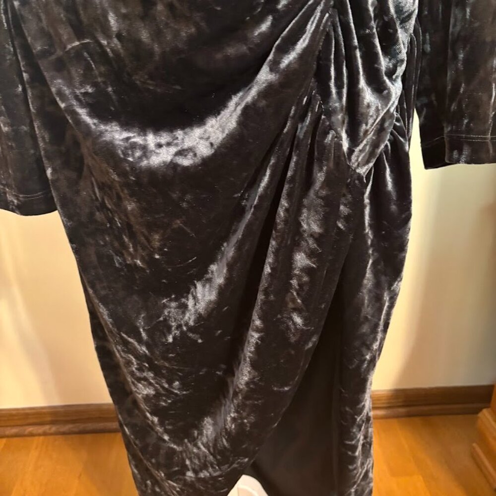 BARDOT Charcoal Black Velvet Dress with Long Sleeves - Size Large - Picture 4 of 11
